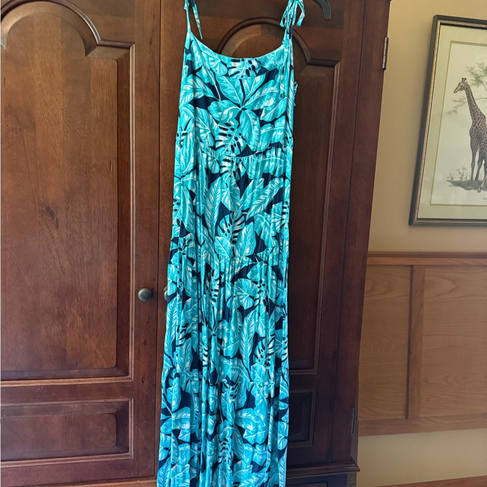 Kenny Flowers Blue Leaf Print Maxi Dress